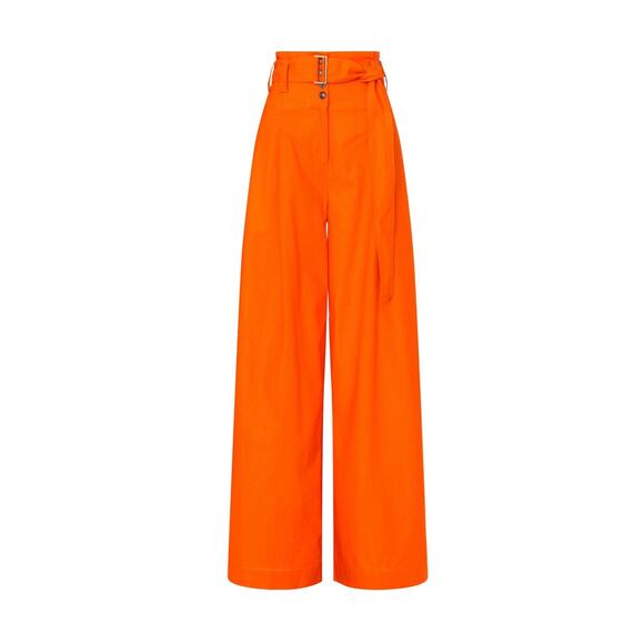 Eudon Choi Sz 6 solid orange High Waist Pleated Wide Leg Pants Linen trouser - Picture 3 of 6